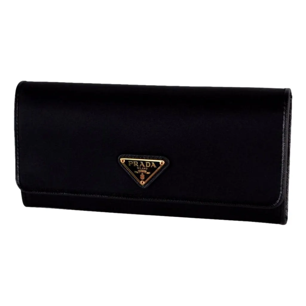 Prada Triangle Logo Tessuto Re-Nylon Black Continental Large Flap Wallet Black Never worn - Front View