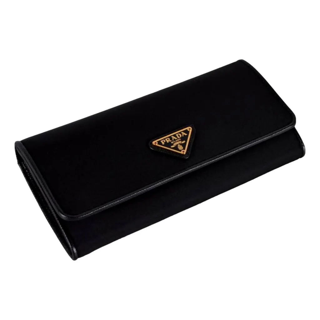 Prada Triangle Logo Tessuto Re-Nylon Black Continental Large Flap Wallet Black Never worn - Inside View
