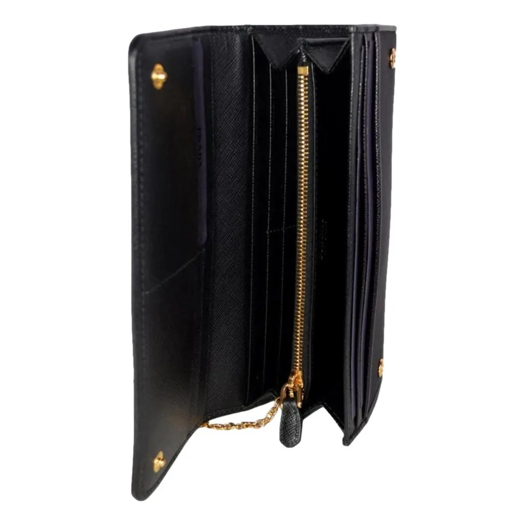 Prada Triangle Logo Tessuto Re-Nylon Black Continental Large Flap Wallet Black Never worn - Box View