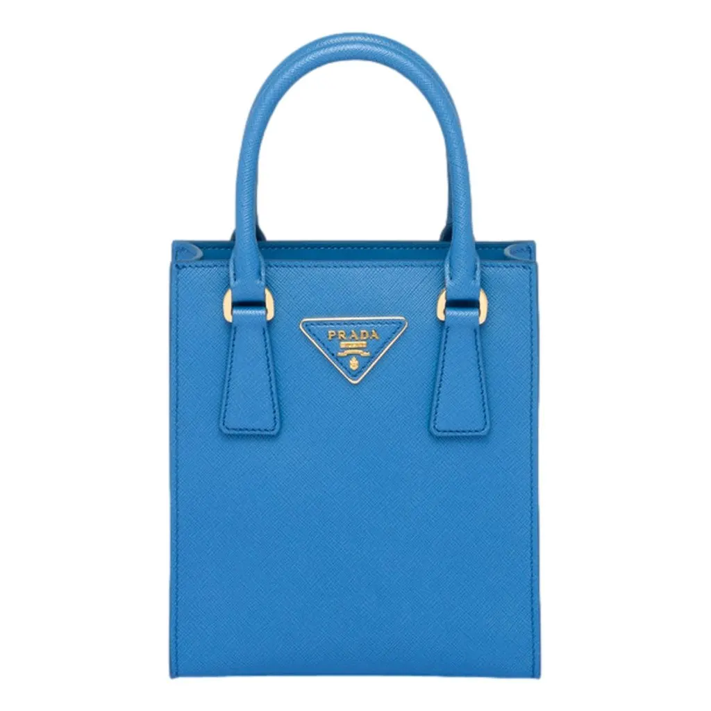 Prada Saffiano Leather Top Handle Mini Shopper Crossbody Bag in Blue Blue Leather Never worn - Front View