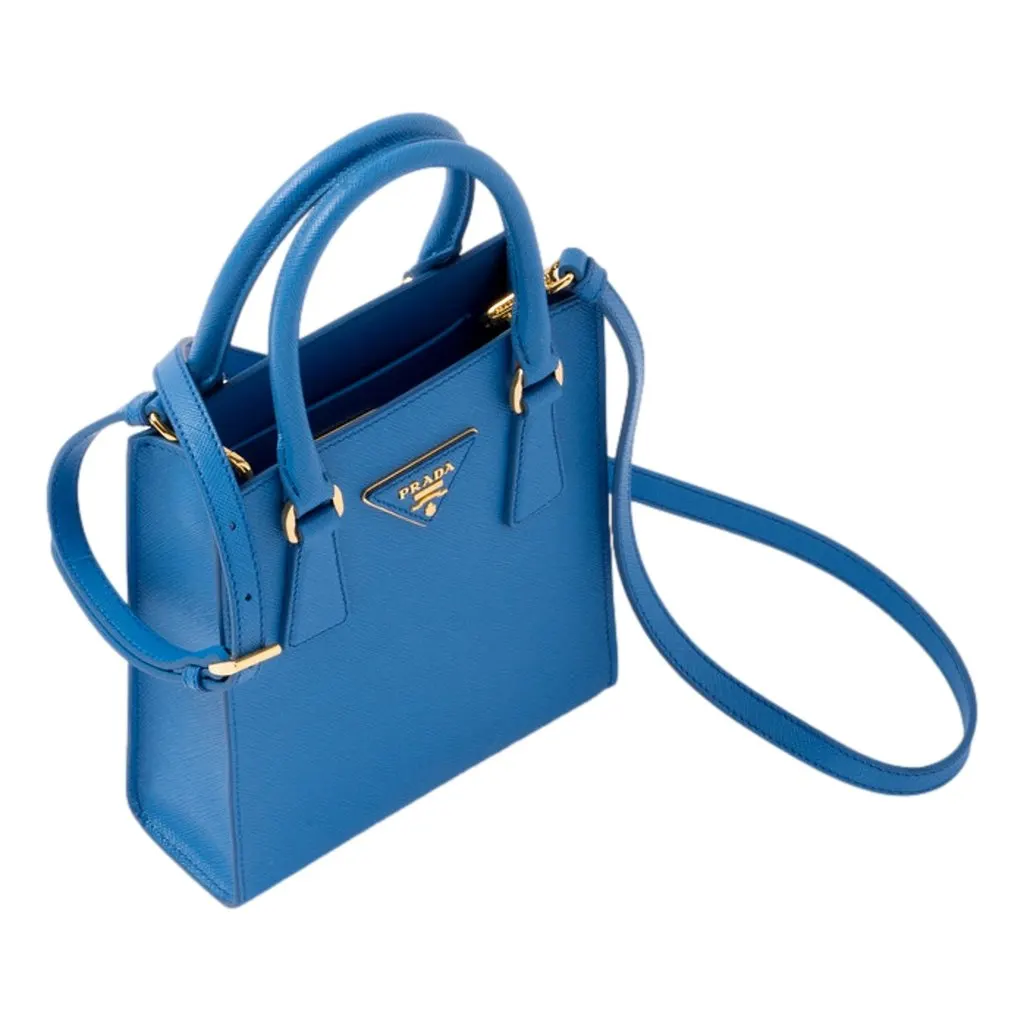 Prada Saffiano Leather Top Handle Mini Shopper Crossbody Bag in Blue Blue Leather Never worn - Inside View