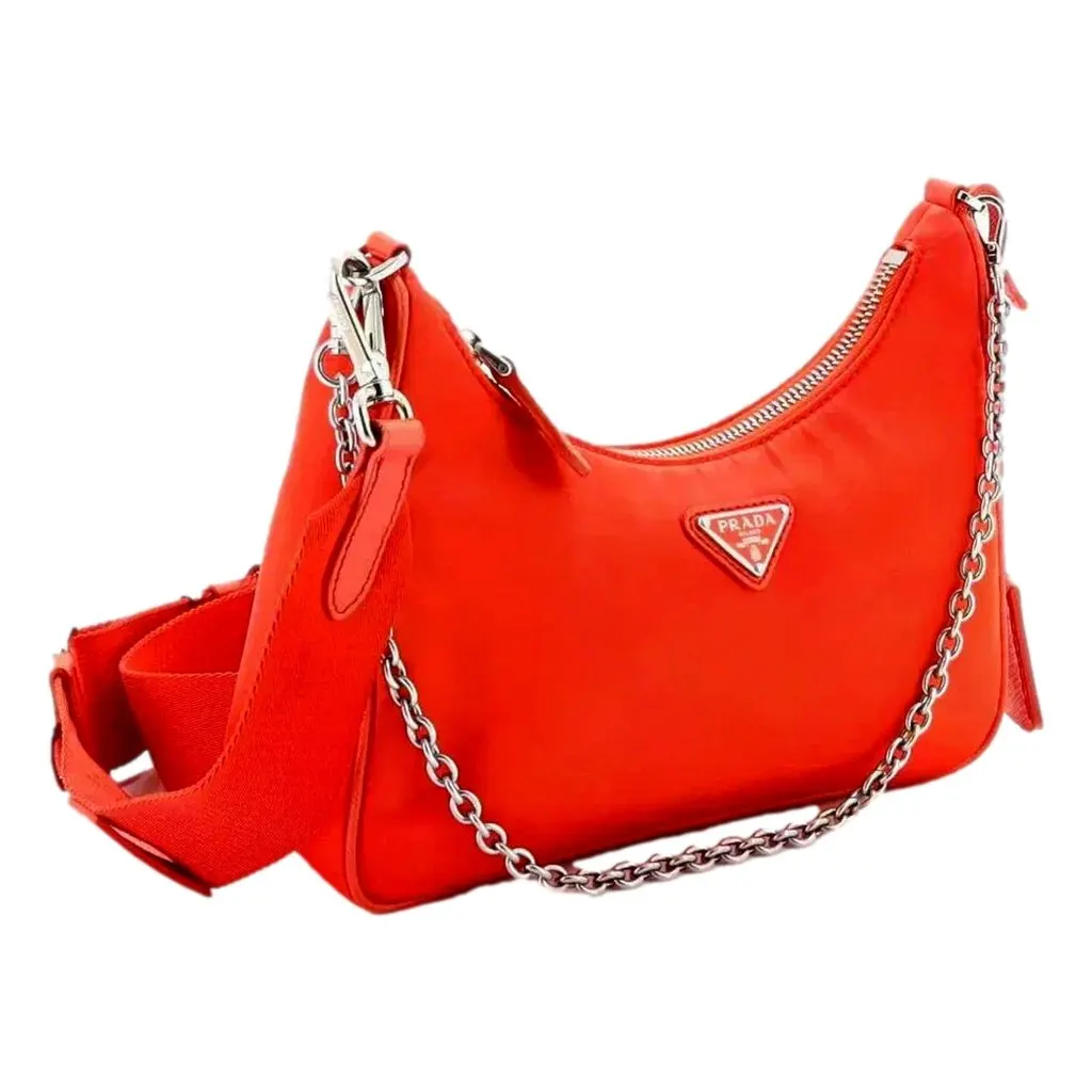 Prada Re-Edition 2005 Arancio Orange Nylon Saffiano Leather Shoulder Bag Orange Polyamide Never worn - Inside View
