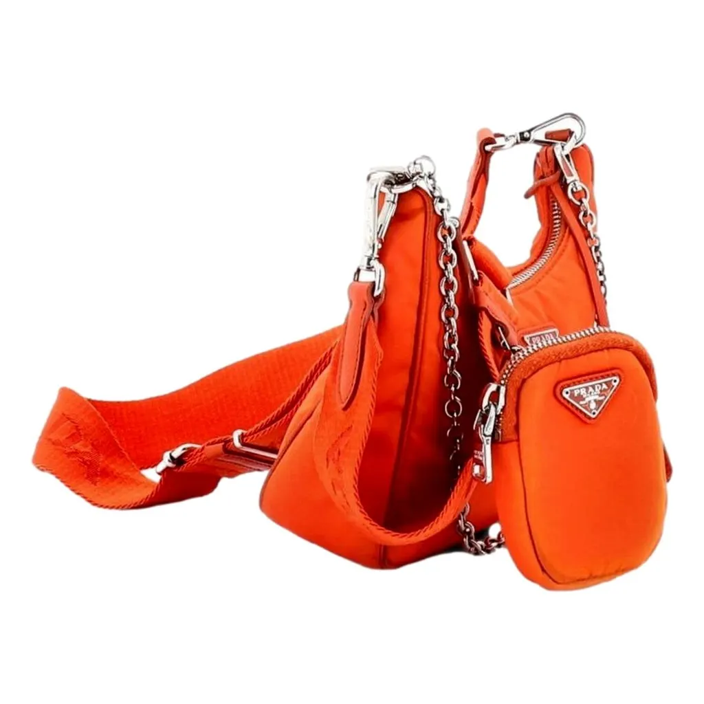 Prada Re-Edition 2005 Arancio Orange Nylon Saffiano Leather Shoulder Bag Orange Polyamide Never worn - Box View