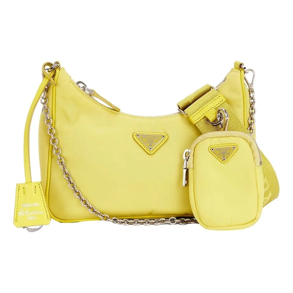 Prada Re-Edition 2005 Yellow Nylon Shoulder Bag with Pouch Yellow Polyamide Never worn - Front View