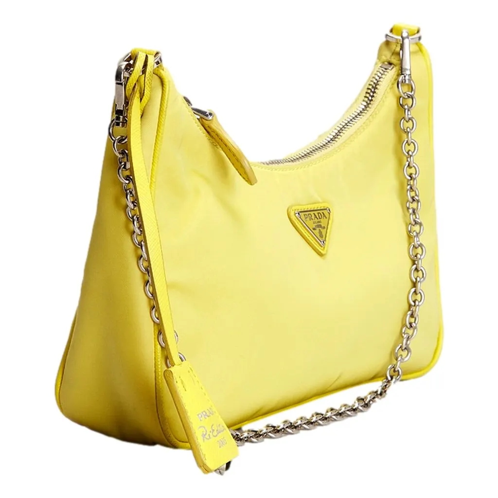 Prada Re-Edition 2005 Yellow Nylon Shoulder Bag with Pouch Yellow Polyamide Never worn - Inside View