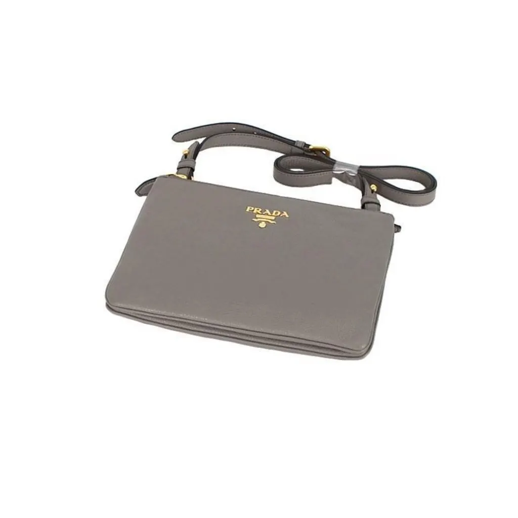 Prada Vitello Phenix Argilla Gray Leather Logo Plaque Crossbody Bag Grey Leather Never worn - Inside View
