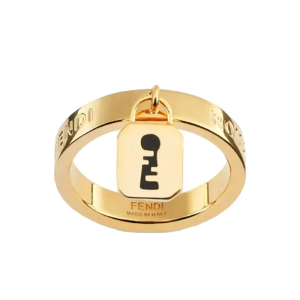 Fendi Master Key Pendant Gold Finish Metal Large Fashion Ring Gold Never worn - Front View