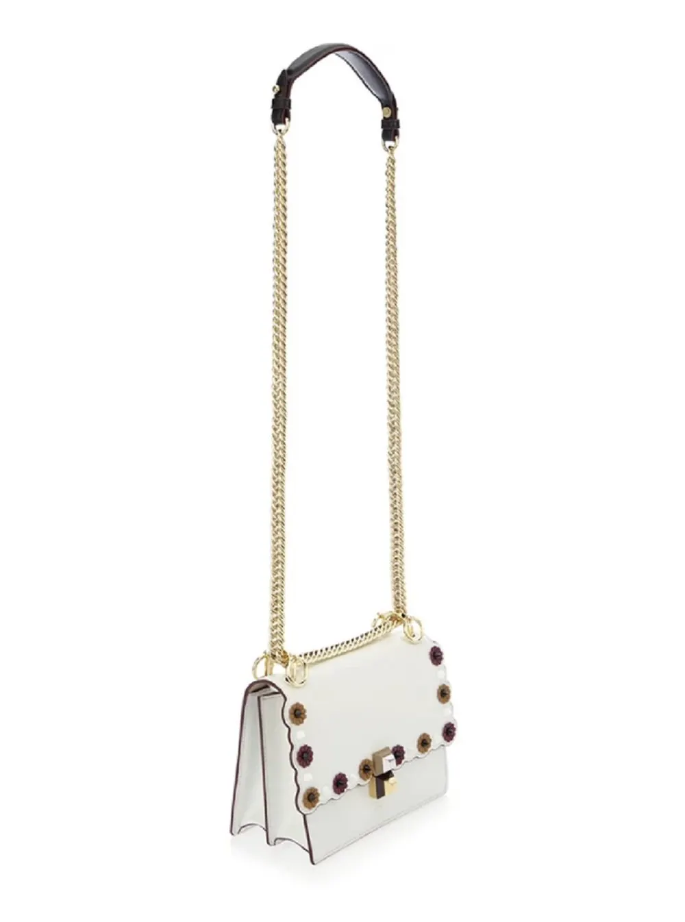 Fendi Kan I Floral Calfskin Leather Chain Bag White Multicolor White Leather Never worn - Back View