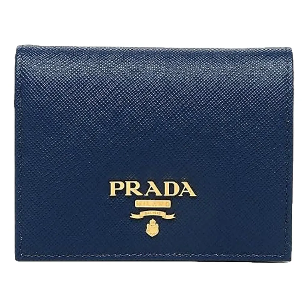 Prada Womens Saffiano Multi-Color Folding Wallet Bluette Blue and Astrale Blue Leather Never worn - Front View