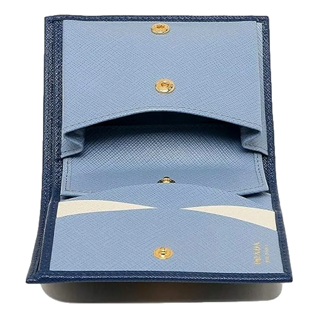 Prada Womens Saffiano Multi-Color Folding Wallet Bluette Blue and Astrale Blue Leather Never worn - Model View