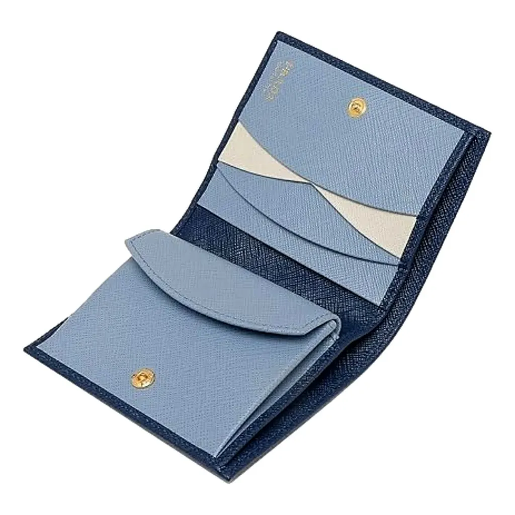 Prada Womens Saffiano Multi-Color Folding Wallet Bluette Blue and Astrale Blue Leather Never worn - Box View