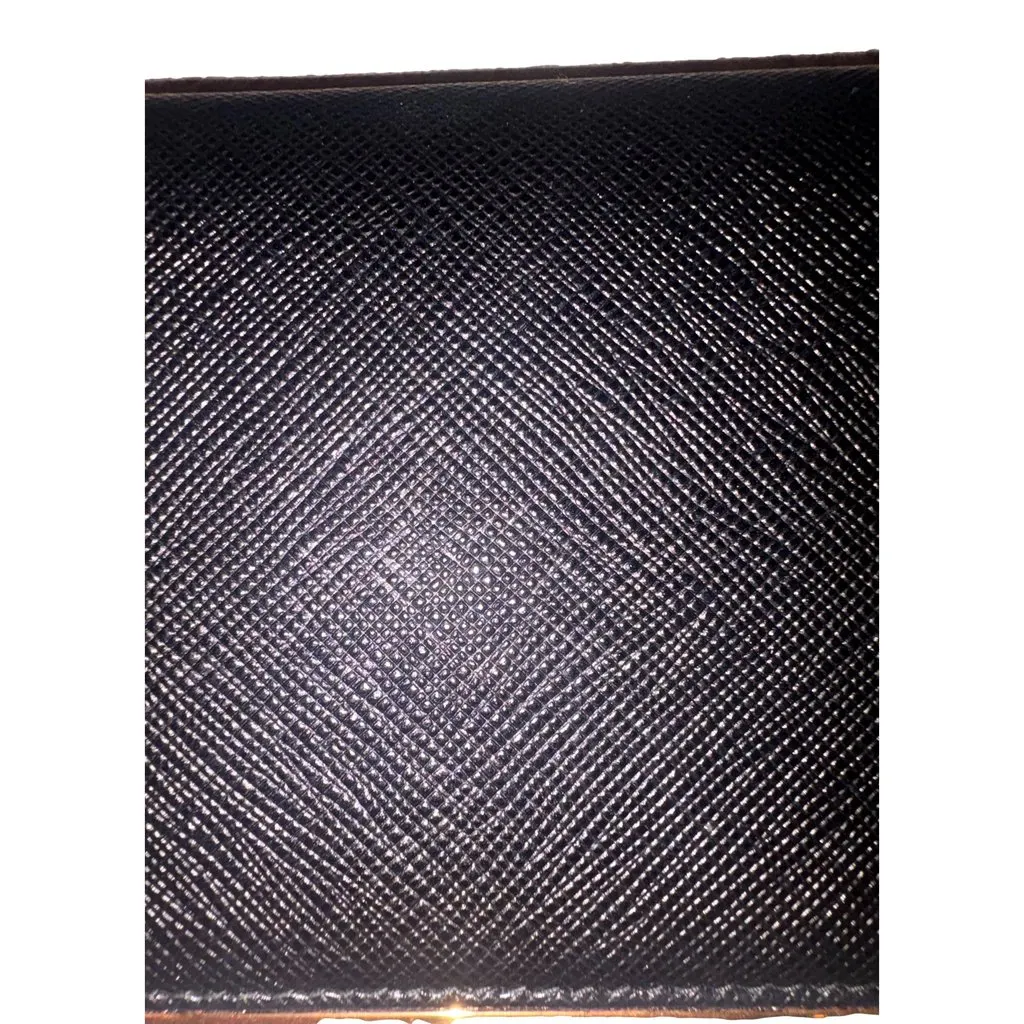 Prada Saffiano Leather Gold Metal Trim Snap Bifold Wallet Black Black Leather Never worn - Box View