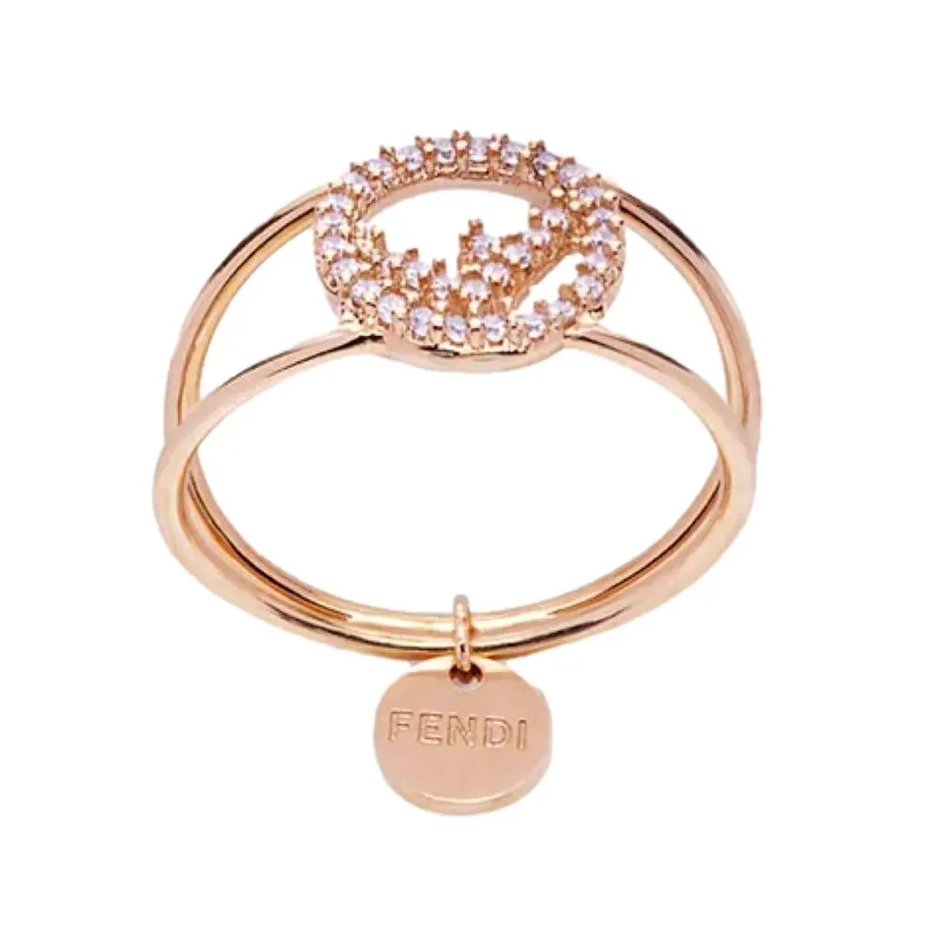 Fendi F is Fendi Circle Logo Crystal Ring Rose Gold Metal Size Medium Gold Never worn - Back View