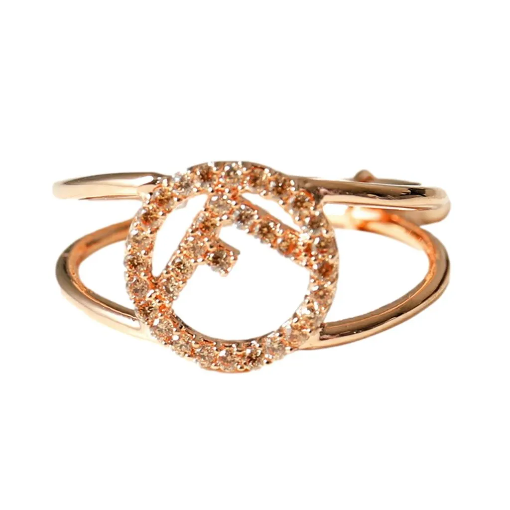 Fendi F is Fendi Circle Logo Crystal Ring Rose Gold Metal Size Small Gold Never worn - Front View