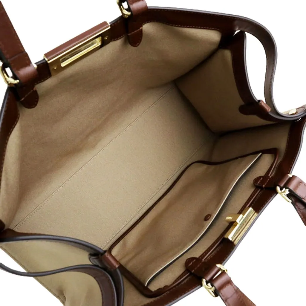 Fendi FF Peekaboo X-Lite Brown Beige Canvas and Leather Tote Brown Canvas Never worn - Back View