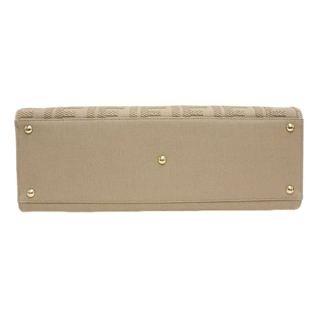 Fendi FF Peekaboo X-Lite Brown Beige Canvas and Leather Tote Brown Canvas Never worn - Model View