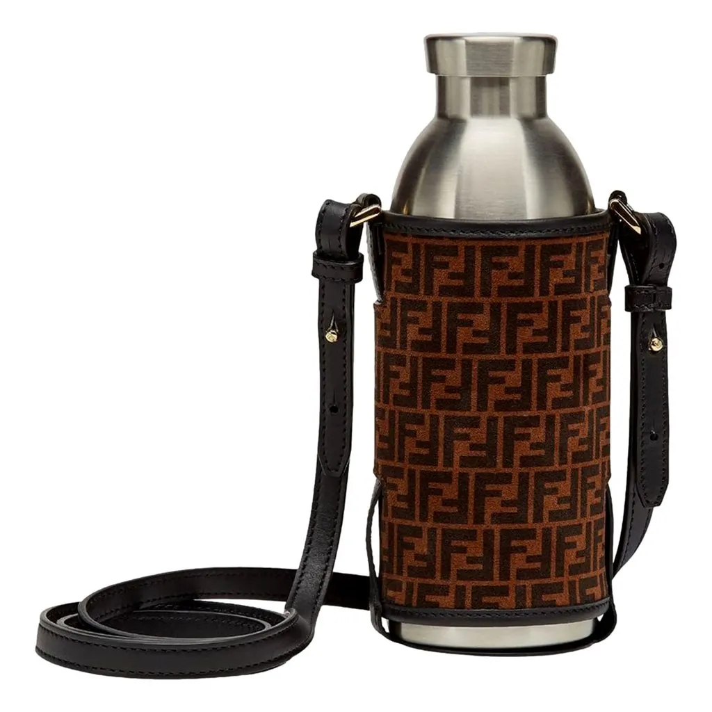 Fendi x 24 Bottles FF Print Suede Bottle Holder Crossbody 2 Piece Set Brown Suede Never worn - Front View
