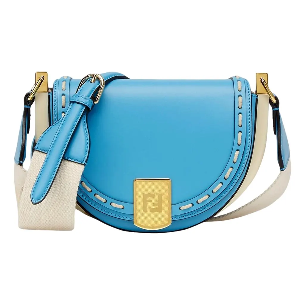 Fendi Moonlight Satchel Crossbody Cyber Blue Leather FF Logo Bag Blue Leather Never worn - Front View