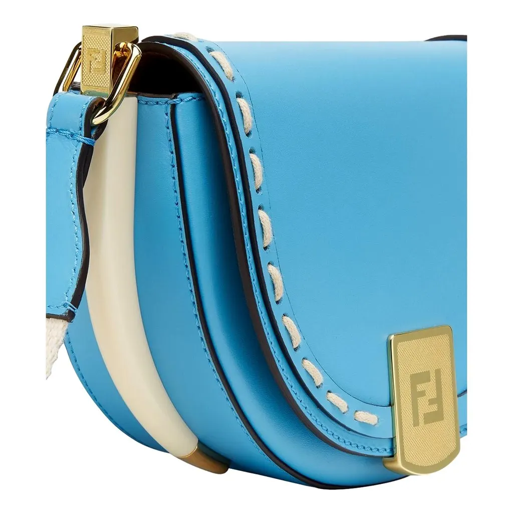 Fendi Moonlight Satchel Crossbody Cyber Blue Leather FF Logo Bag Blue Leather Never worn - Inside View