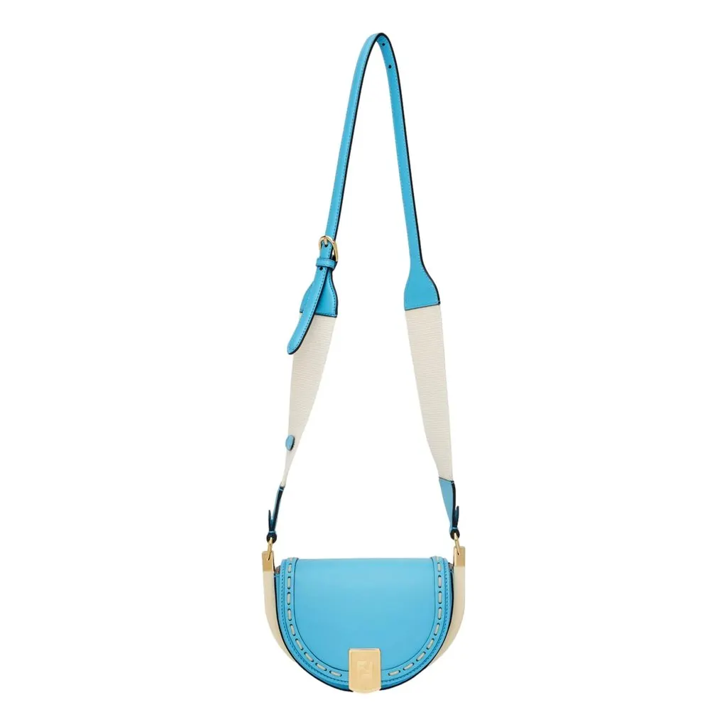 Fendi Moonlight Satchel Crossbody Cyber Blue Leather FF Logo Bag Blue Leather Never worn - Model View
