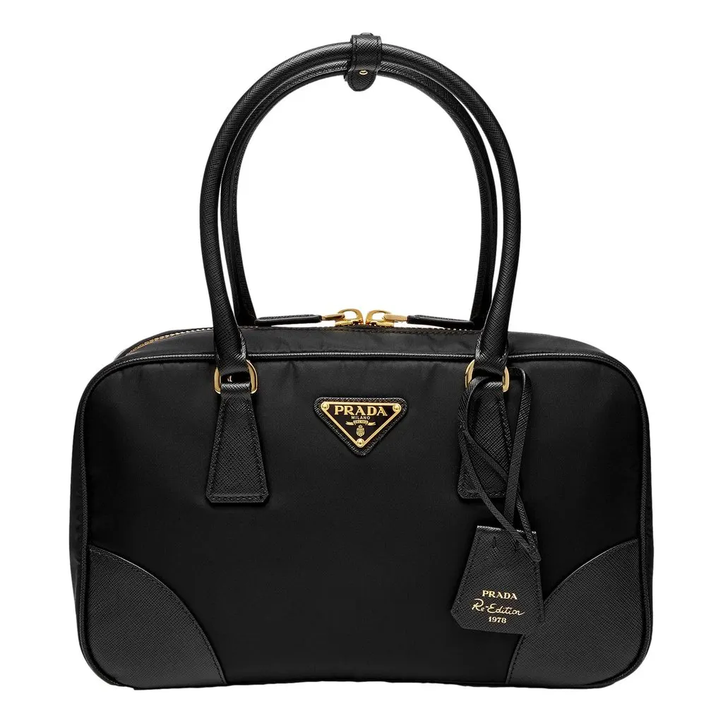 Prada Prada Re-Edition 1978 Medium Re-Nylon and Saffiano Leather Two-Handle Bag Black