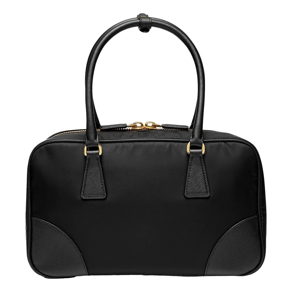 Prada Prada Re-Edition 1978 Medium Re-Nylon and Saffiano Leather Two-Handle Bag Black Black Leather Never worn - Back View