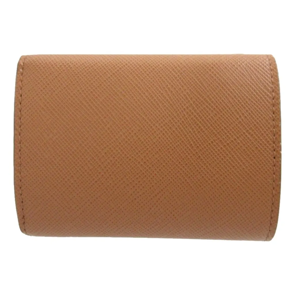 Prada Saffiano Leather Trifold Wallet Enamel Triangle Logo Natural Brown Brown Leather Never worn - Back View