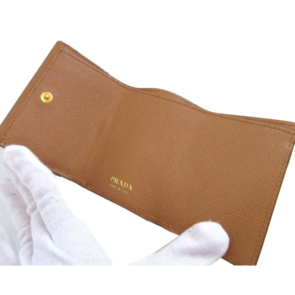 Prada Saffiano Leather Trifold Wallet Enamel Triangle Logo Natural Brown Brown Leather Never worn - Inside View