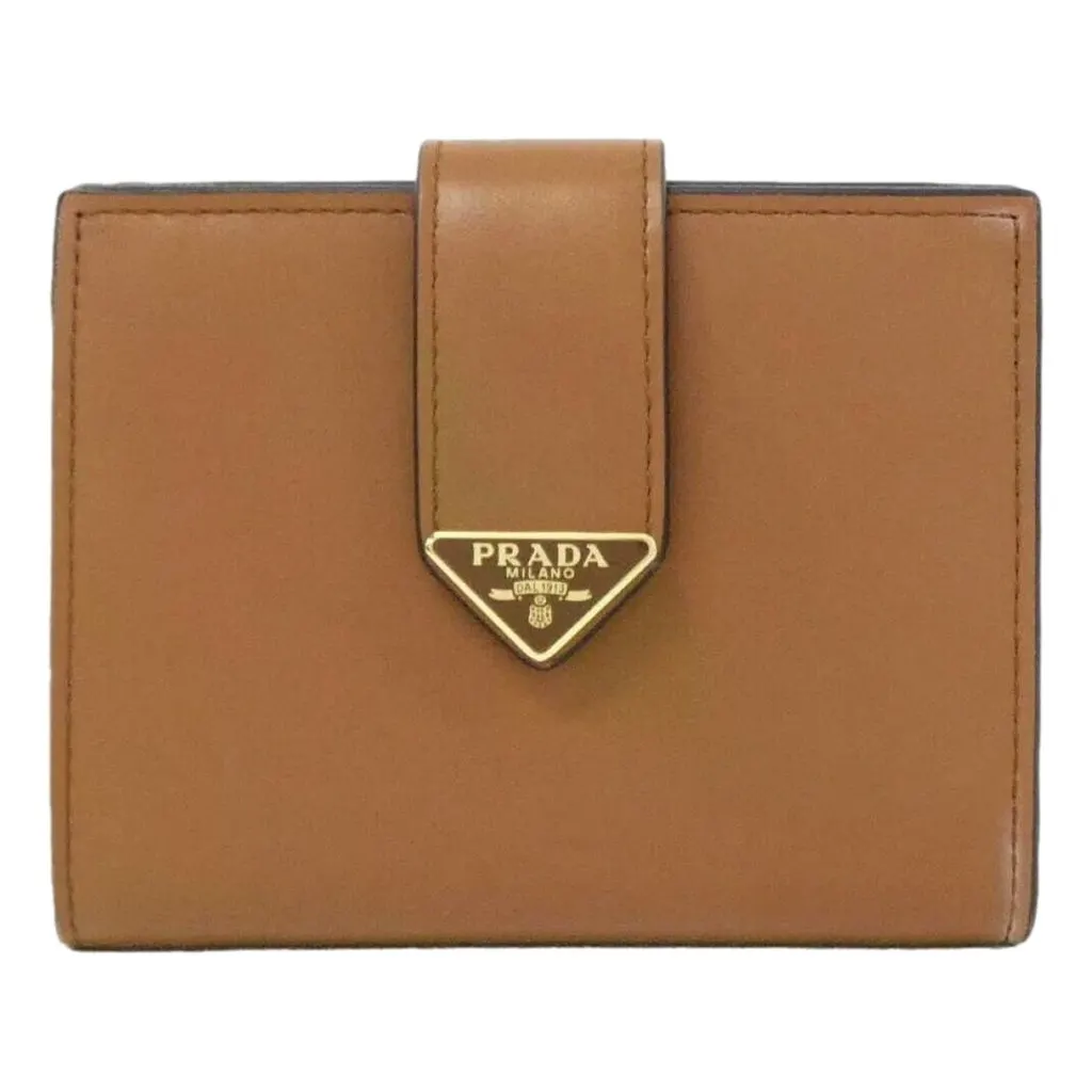 Prada City Calf Leather Snap Bifold Wallet Caramel Brown