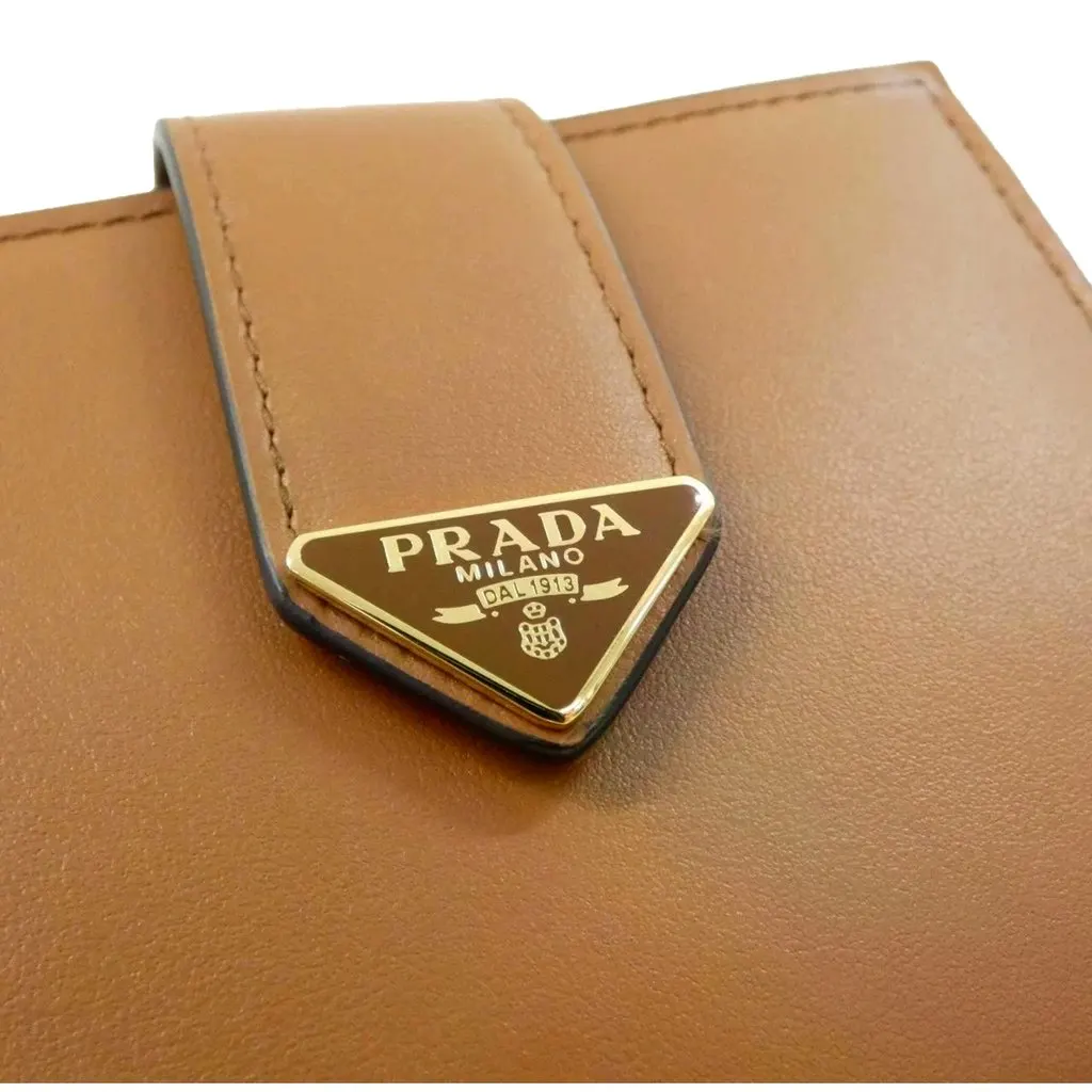 Prada City Calf Leather Snap Bifold Wallet Caramel Brown Brown Leather Never worn - Inside View