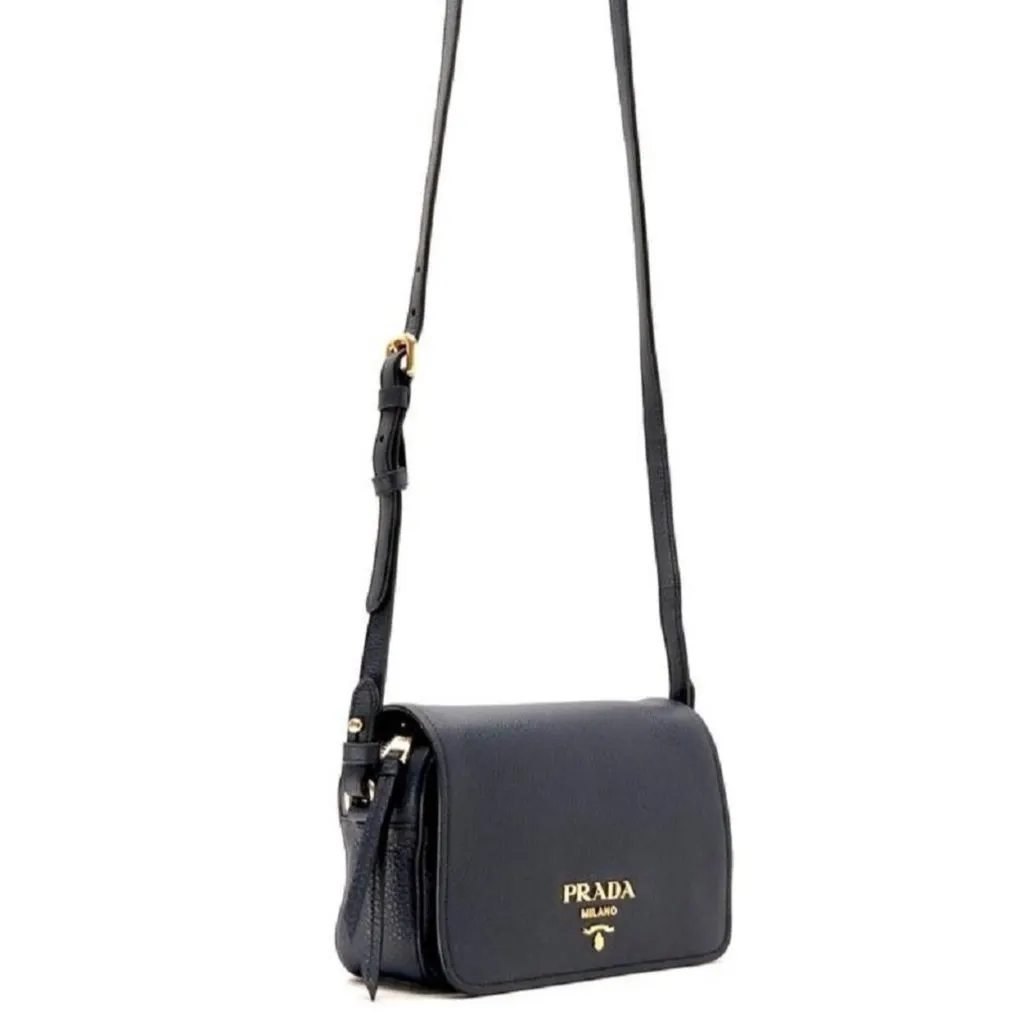 Prada Vitello Phenix Baltico Blue Leather Flap Medium Crossbody Bag Blue Leather Never worn - Inside View