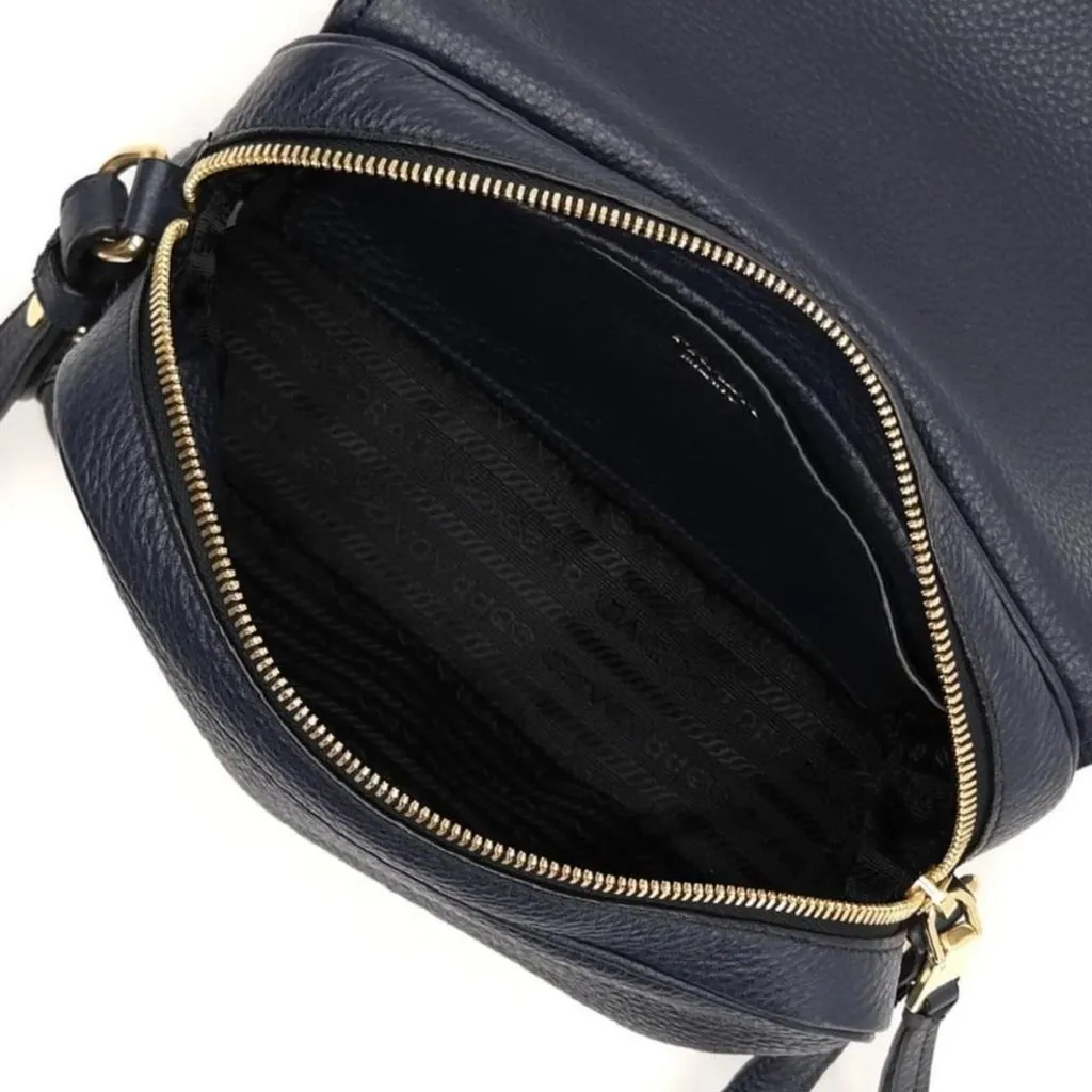 Prada Vitello Phenix Baltico Blue Leather Flap Medium Crossbody Bag Blue Leather Never worn - Box View