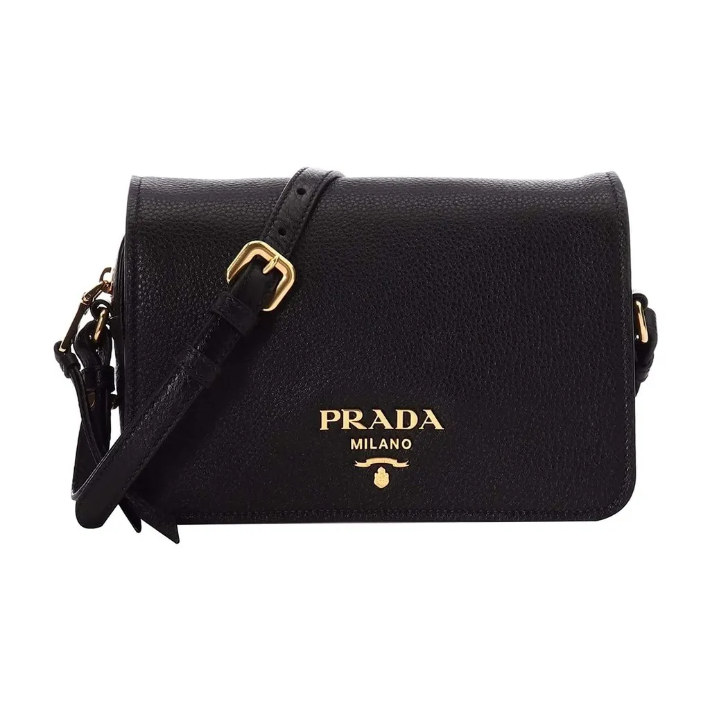 Prada Vitello Phenix Black Leather Flap Crossbody Bag Black Leather Never worn - Front View