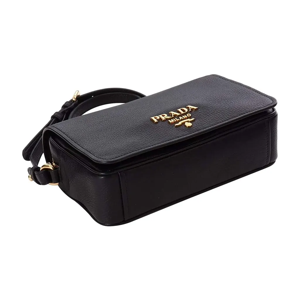 Prada Vitello Phenix Black Leather Flap Crossbody Bag Black Leather Never worn - Inside View