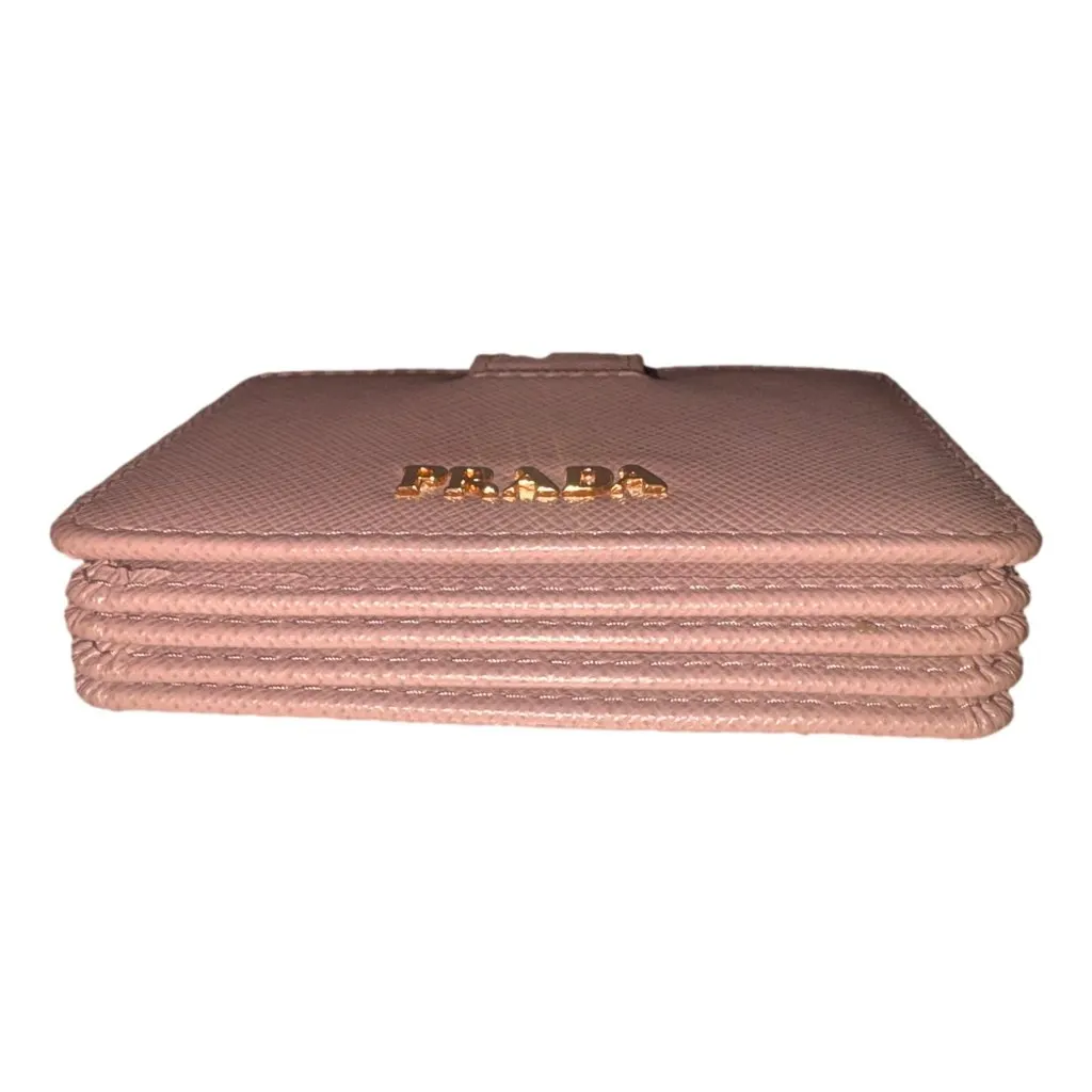 Prada Saffiano Leather Cipria Beige Accordion Card Case Wallet Beige Leather Never worn - Model View