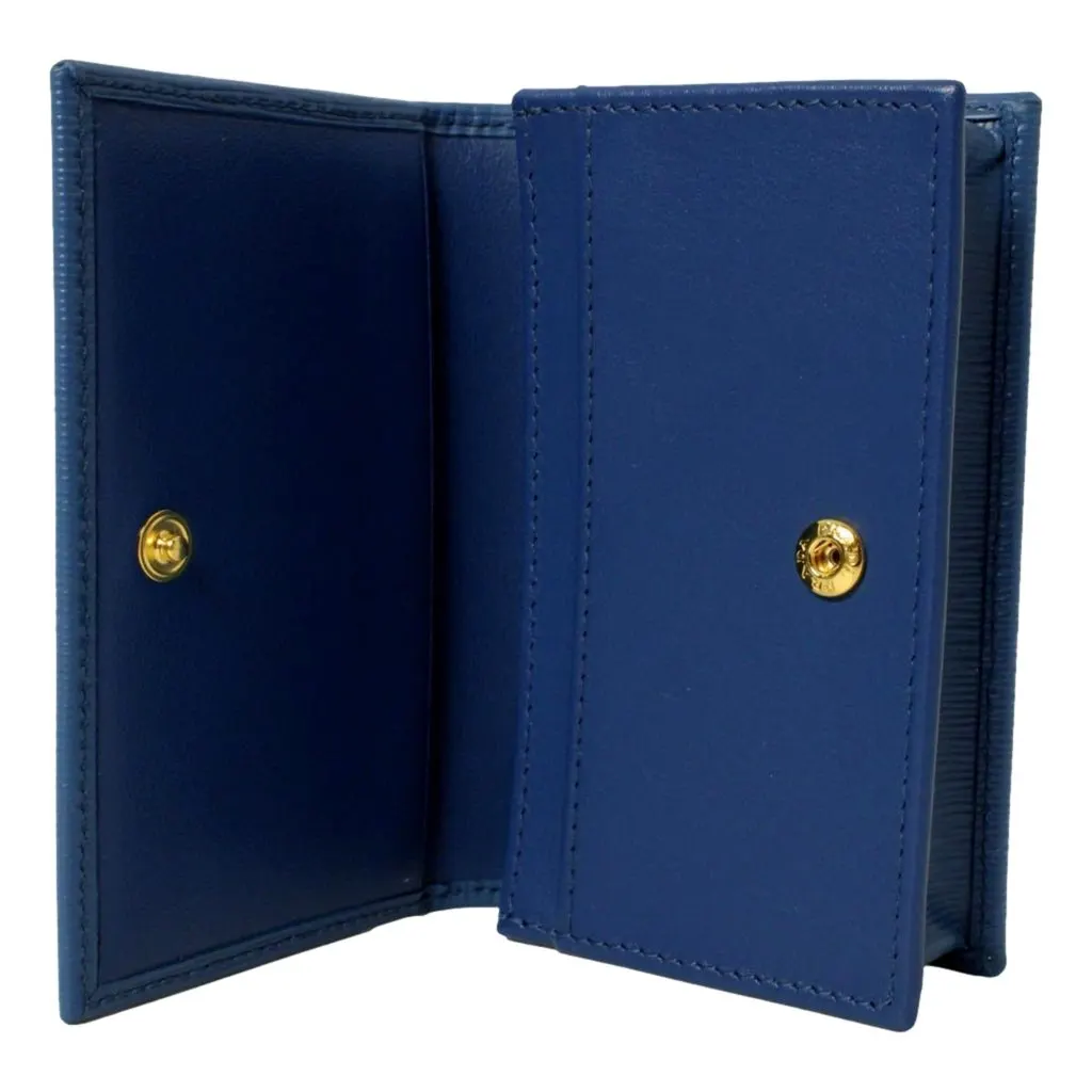 Prada Blue Vitello Move Leather Triangle Logo Card Case Wallet Black Leather Never worn - Back View