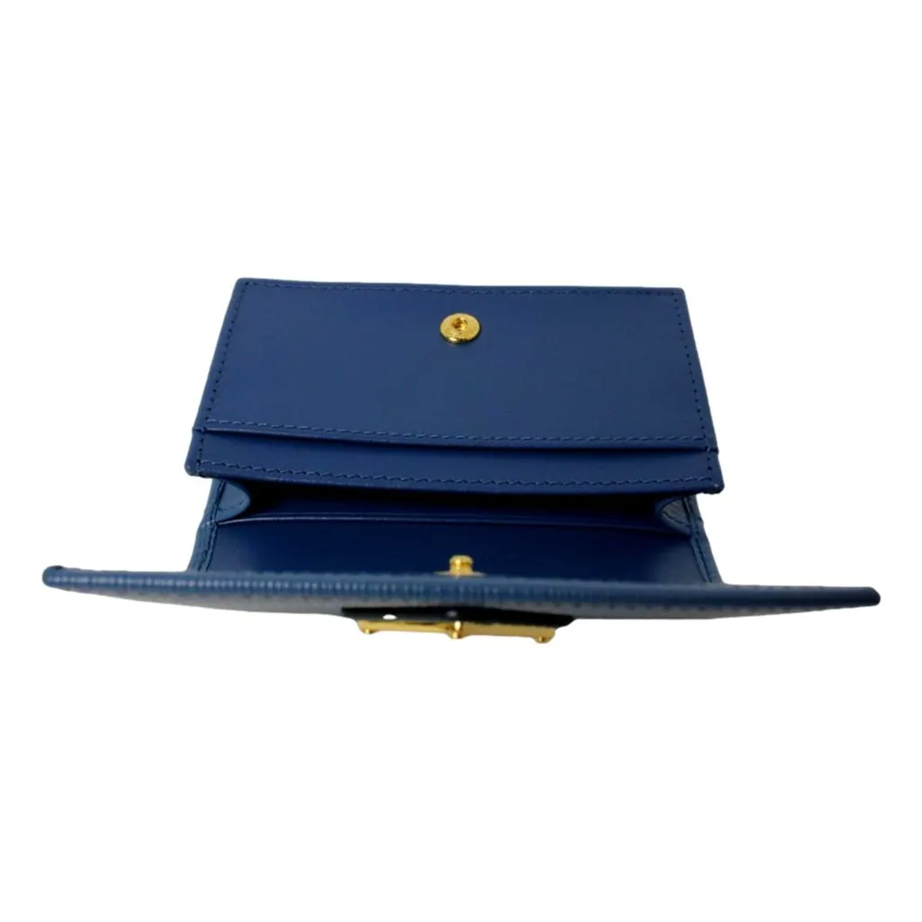 Prada Blue Vitello Move Leather Triangle Logo Card Case Wallet Black Leather Never worn - Model View