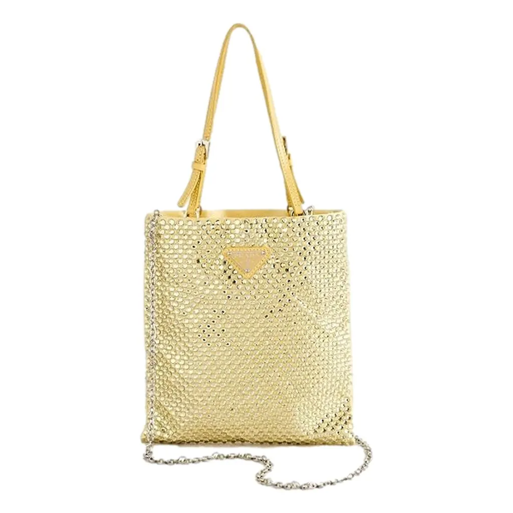 Prada Mini Satin Crystal Embellished Double Handle Crossbody Handbag Yellow Yellow Satin Never worn - Back View
