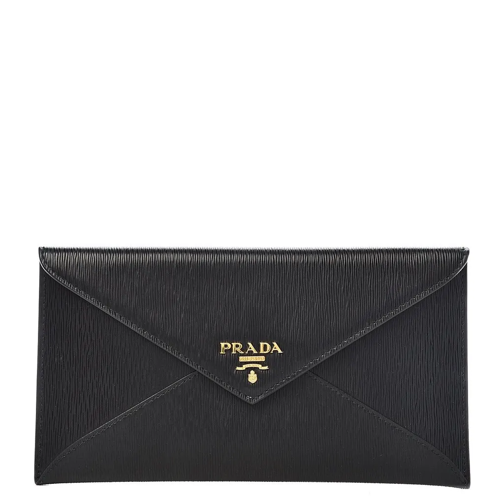 Prada Black Vitello Move Leather Long Envelope Wallet Black Leather Never worn - Front View