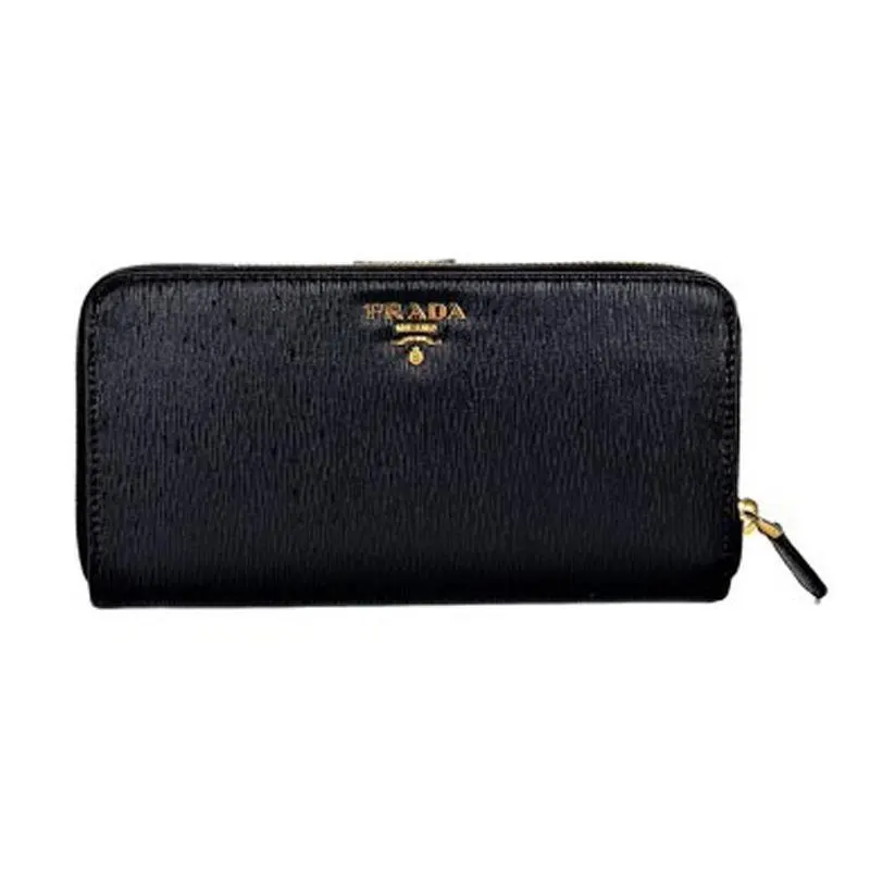 Prada Prada Black Vitello Move Leather Full Zip Continental Snap Closure Wallet