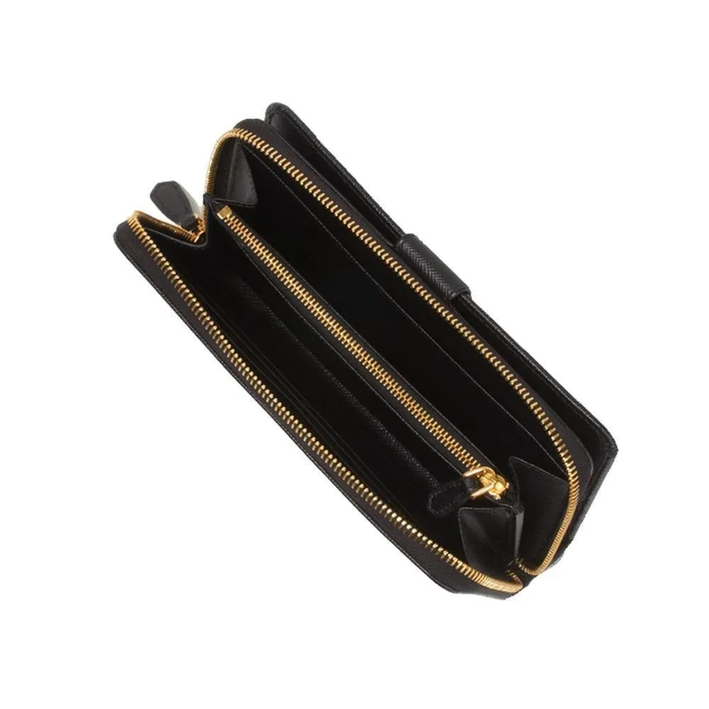 Prada Prada Black Vitello Move Leather Full Zip Continental Snap Closure Wallet Black Leather Never worn - Inside View