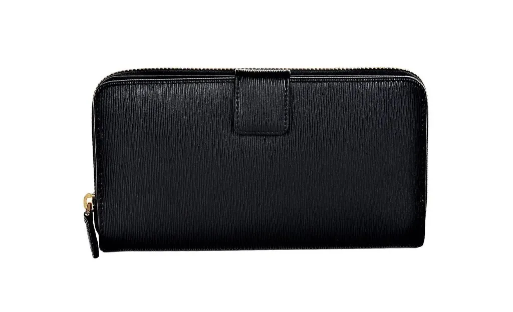 Prada Prada Black Vitello Move Leather Full Zip Continental Snap Closure Wallet Black Leather Never worn - Model View