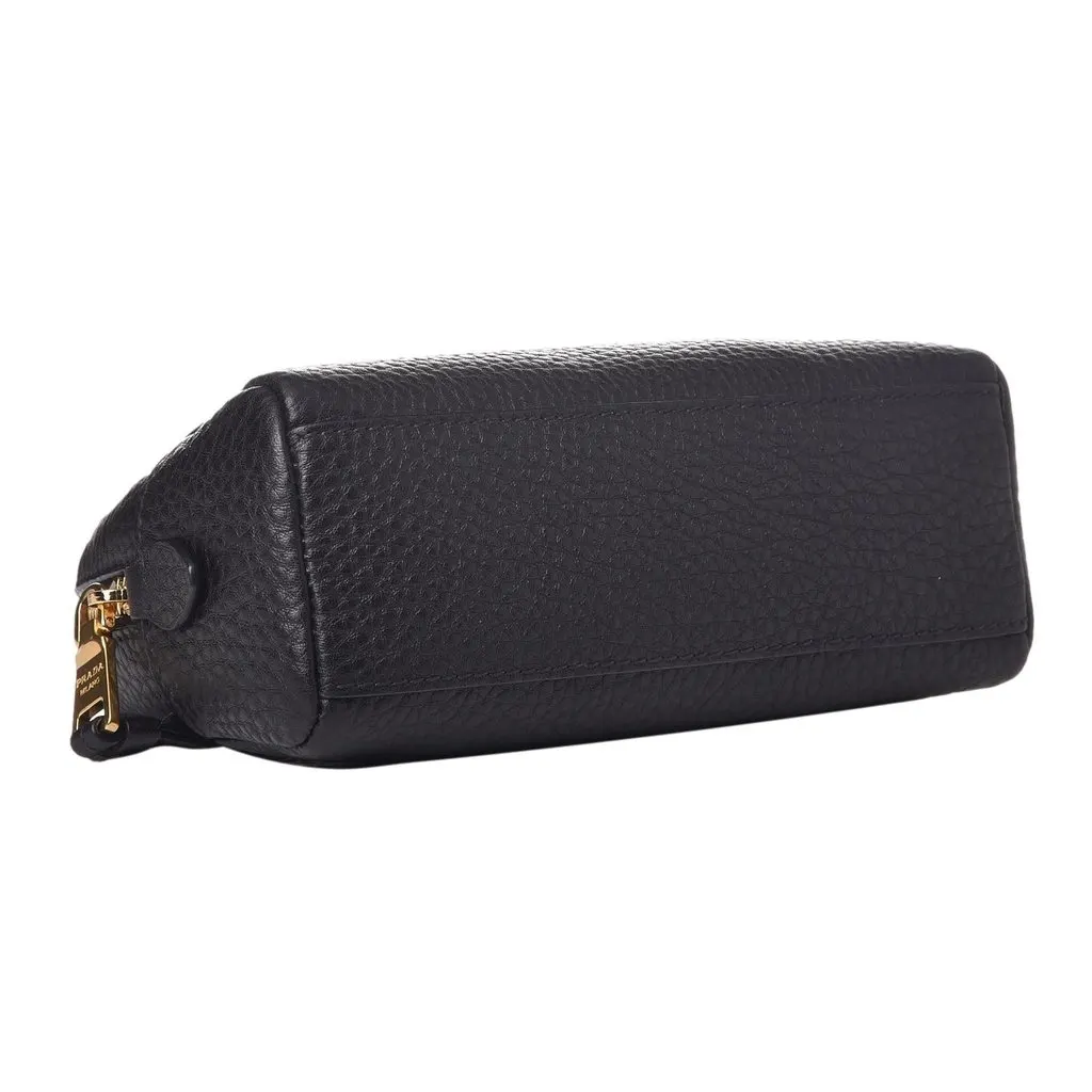 Prada Vitello Daino Black Leather Cosmetic Pouch Black Leather Never worn - Model View