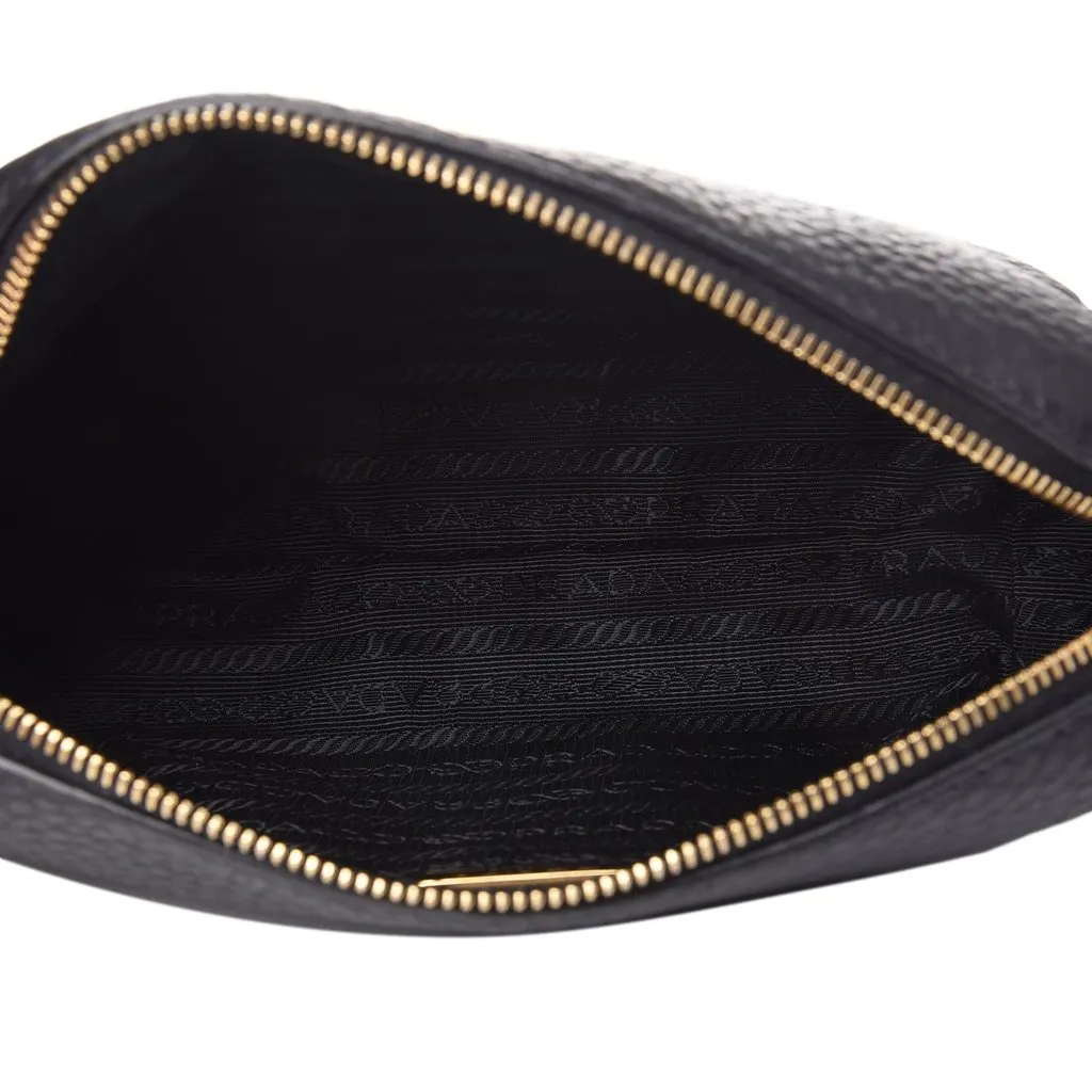 Prada Vitello Daino Black Leather Cosmetic Pouch Black Leather Never worn - Box View