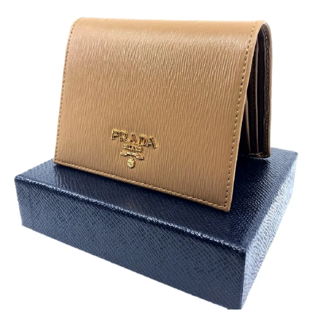 Prada Vitello Move Cipria Beige Leather Bifold Snap Wallet Beige Leather Never worn - Inside View