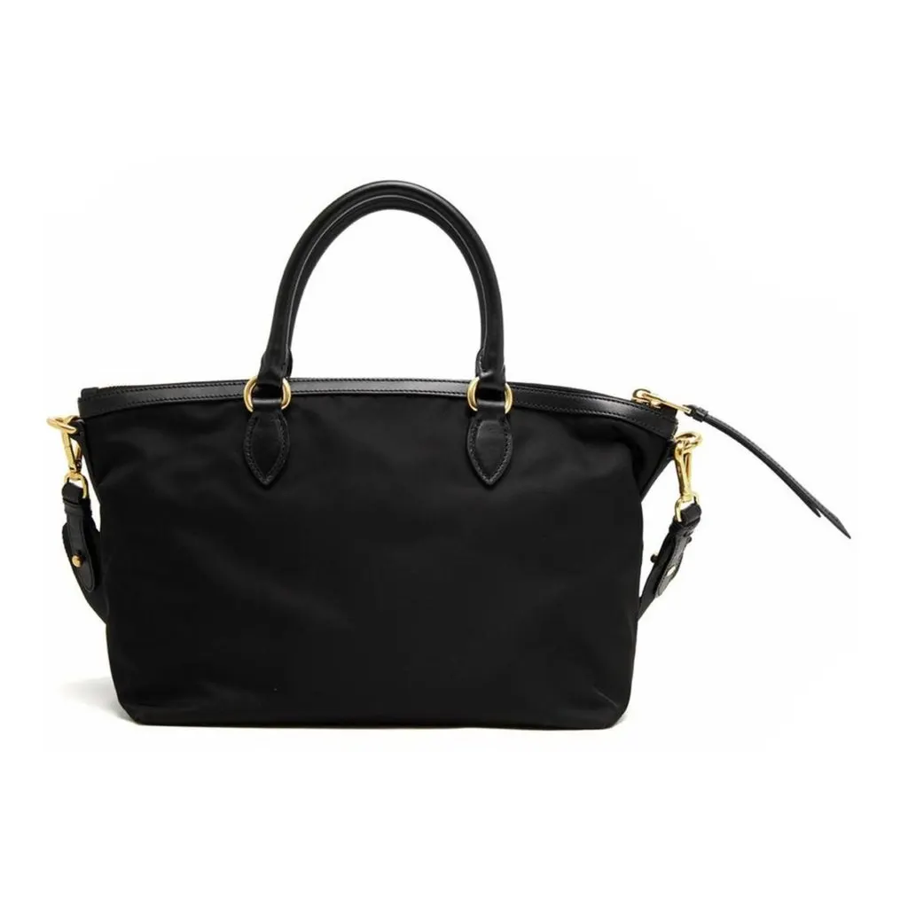 Prada Tessuto Nylon Black Leather Clochette Crossbody Tote Bag Black Never worn - Back View