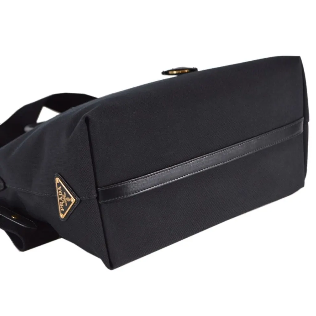 Prada Tessuto Nylon Black Leather Clochette Crossbody Tote Bag Black Never worn - Model View