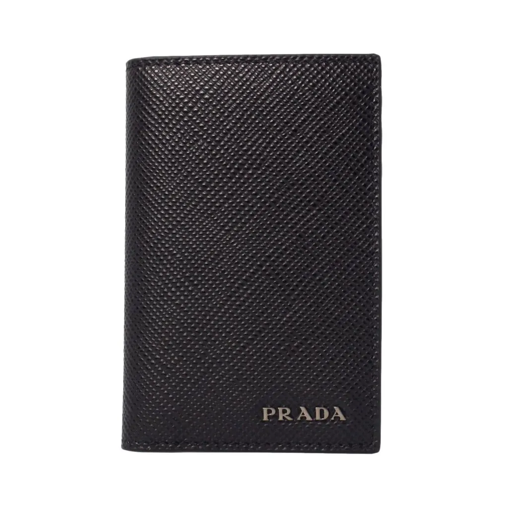 Prada Black Saffiano Leather Vertical Logo Card Holder Black Leather Never worn - Front View