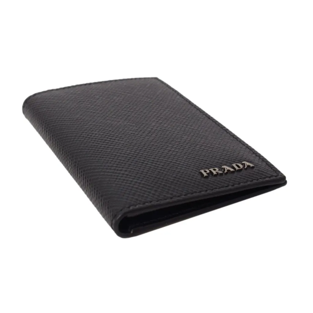 Prada Black Saffiano Leather Vertical Logo Card Holder Black Leather Never worn - Inside View