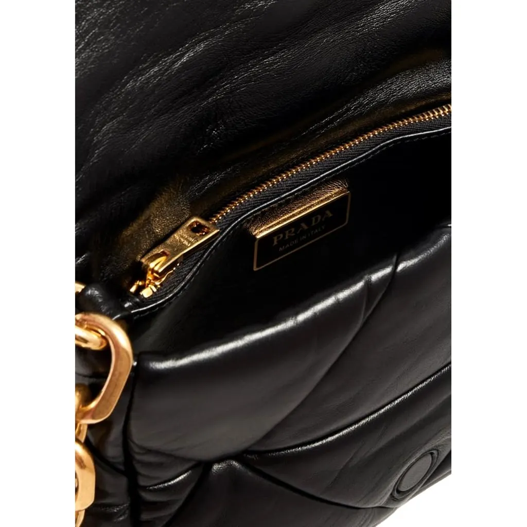 Prada Gold Logo Black Quilted Nappa Patch Leather Small Shoulder Bag Black Leather Never worn - Inside View